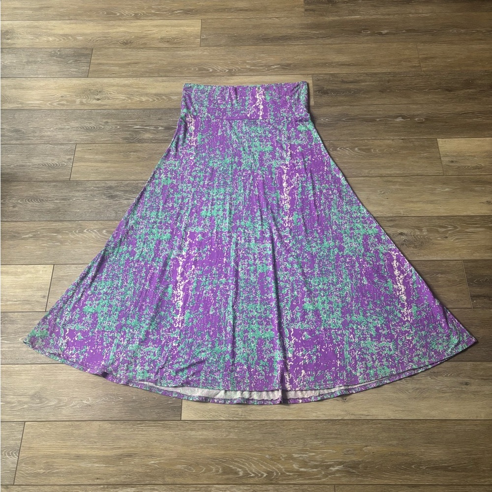 LuLaRoe Maxi Skirt Sz XL Purple Green Boho 90s Modest Beach Travel Lounge Comfy